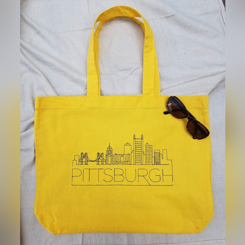 NEW Embroidered PITTSBURGH City Skyline Cotton Tote